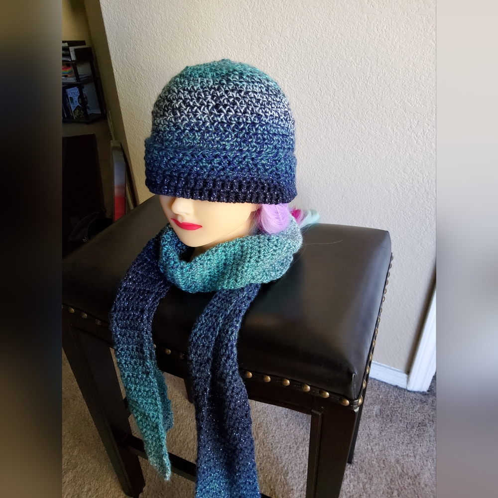 Handmade crocheted beanie and scarf